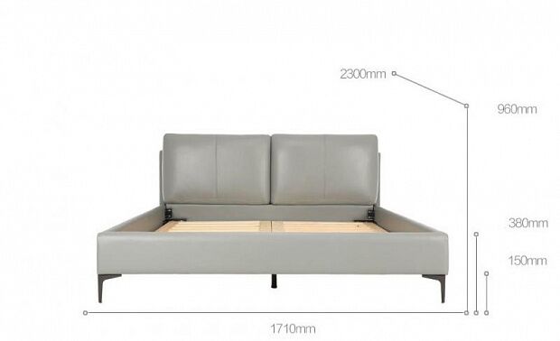 Кровать Xiaomi Interesting Italian Style Light Luxury Leather Soft Ded (Grey/Серый) - 2